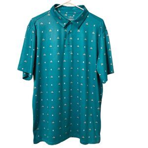 LRD Performance Mens Large Golf Polo Teal Sail Boat Print Collared Side Slits